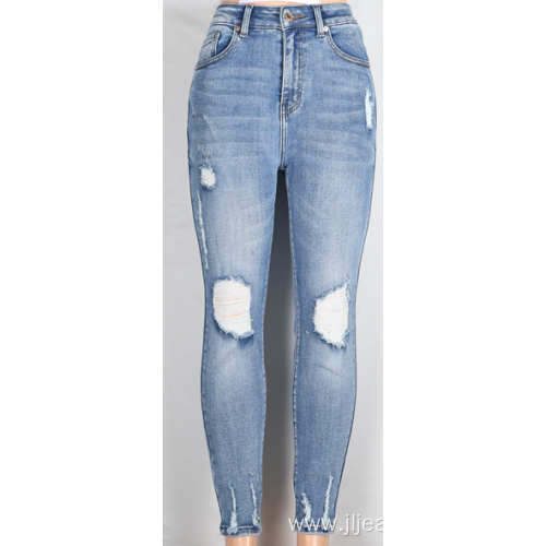 Ripped Jeans Personality Light Blue High Waist